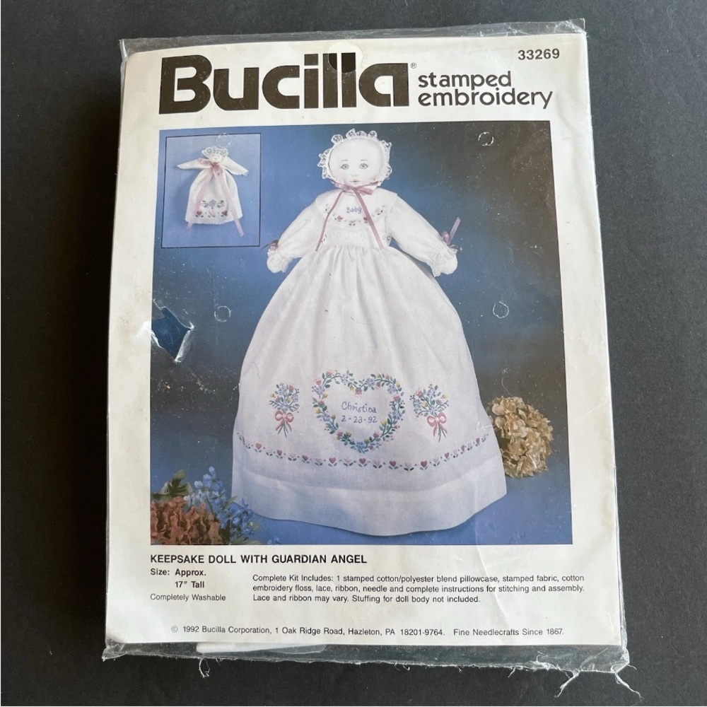 Bucilla Keepsake Doll Stamped Embroidery Kit With Guardian Angel 1992 33269 New